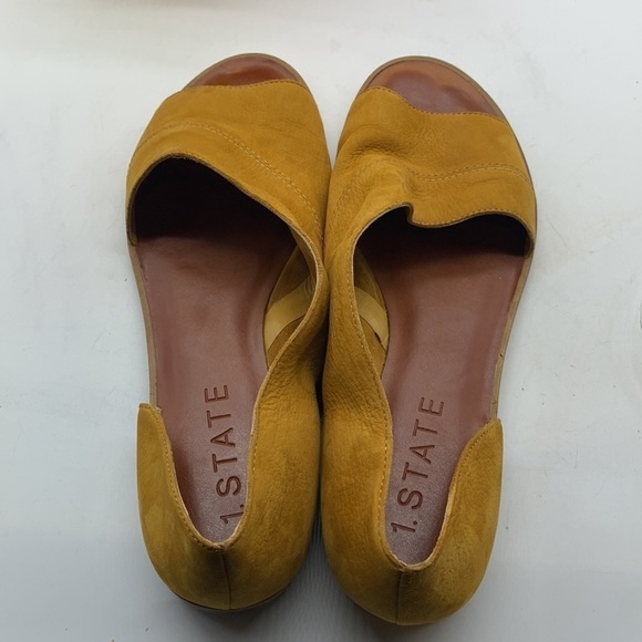 1.State Celvin Mustard Colored Leather Peep Toe Flat Sandals size 10. MCS0702D - Picture 5 of 7